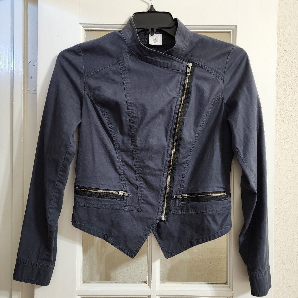 CAbi Twilight Moto Jacket Blue Gray Asym Zip Stretch Small